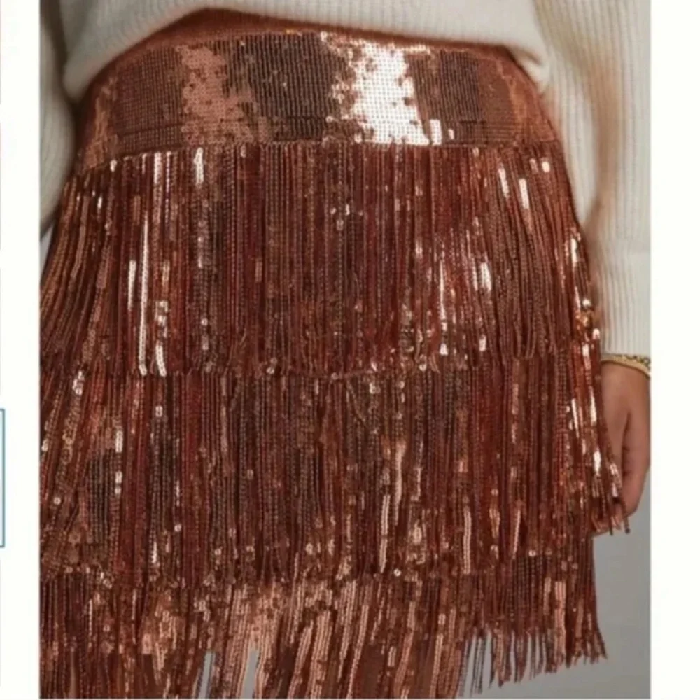 Maeve Fringed Sequined Boho Hippie Chic Hipster Modern Art Deco Farm Mini Skirt